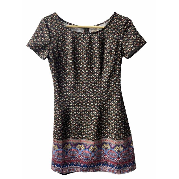 Hollister Dress Juniors Size XS Brown Sheath Floral Round Neck Short Sleeve - Picture 1 of 8